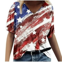 Odeerbi 4 юли патриотична риза за жени моден среден ръкав v-образно печат случайни летни върхове Бургундия