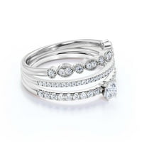 Ослепително арт деко 1. Карат кръг отрязани диамантен мойсанит годежен пръстен, сватбен пръстен, две съвпадащи ленти в сребро със стерлинги с 18k бял златен подарък з