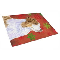 Carolines Treasures LH9318LCB Australian Shepherd Red Green Snowflakes Коледно стъкло за рязане на стъкло Голям, 12h 16W