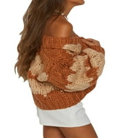 Мусуос женски пуловер, контрастен цвят плътно цвят дълъг ръкав разхлабена плетена жилетка за есента зима, s m l