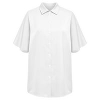 Женска модна блуза риза топ лято нови дами хлабав копче с къс ръкав жени лято горещо ежедневно износете модерни ежедневни ризи