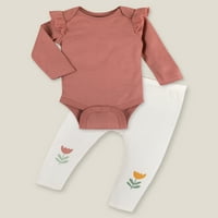 Малка звезда органично Бебе Момиче Дълъг ръкав Боди и панталони ми & мач подарък Комплект, размер новородено-месеци