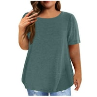 Tking fashion дамски лято плюс размер crewneck с къси ръкави върхове разхлабени солидни ризи блуза зелено 5xl