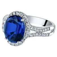 5. КТ овална форма създаде син сапфирен пръстен с лабораторно отгледани диаманти от 14к Бяло Злато