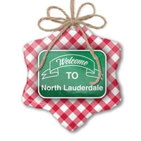 Орнамент Отпечатан Едностранен Зелен Знак Добре Дошли В Норт Лодърдейл Коледен Неонблон