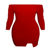 Склади за жени стилни тънки годни плетени пуловерни лодки шия боди рокля twcwd078-червено-американски m