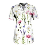 Huachen дамски летен копче с къс ръкав нагоре върхове на ризата флорални дамски летни бизнес ежедневни ризи