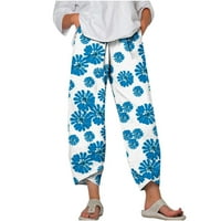 Дамски ленени панталони с висока талия леопарди флорални отпечатани изрязани панталони панталони с джобове
