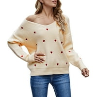 Кабел плетен пуловер Love Heart Printed Дълги ръкави жени Pullneck Tops Fashion Autumn Spring Jumper Tops