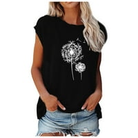 Летни ежедневни модни растения от женското коефициенти за отпечатване на о-мак с къси ръкави, разхлабени тениски отгоре, черни, xl