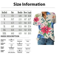 Apepal Women Tops Print V-образни бутони риза Небрежно късо ръкав Летни женски ризи