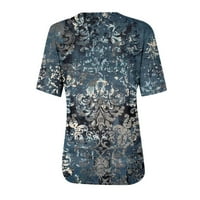 Женска блуза V Neck, летни ризи с къс ръкав с цип ежедневни разхлабени туники върхове за печат