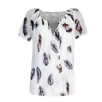 Плюс размери върхове за жени с v-образно отпечатана тениска с къси ръкави тениска в разхлабена риза