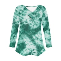 Върхове с дълъг ръкав за жени флорални тениски за шия на шията ежедневни пуловер блузи падане на туника горни дрехи зелени xxxl