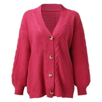 Жени отворени предни следи с дълъг ръкав жилетри пуловери Разхлабени палто от изстрел горещо розово xl