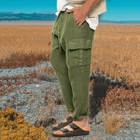 Просверие на панталони за мъжете памучни панталони с еластични талии Drawcord Daily ежедневни панталони спортни панталони панталони флаш пики армия зелено 4