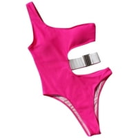 Модни жени солидни бикини лицеви подложки за еднократно закопчалка бански костюм бански костюм горещо розово m