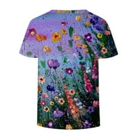 Lhked дамски ризи с къси ръкави ризи за жени на клирънс дамски пролет и летен ежедневен екипаж тениска с цветя печат с късо ръкав с къс ръкав