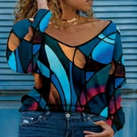 Жени боядисани геометричен градиент тениска с дълъг ръкав