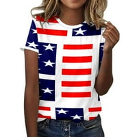 Wenini American Fly Rish Tops за жени Американски флаг звезда Раирана туника на туника кръгла шия късо ръкав летни тениски бохемски свободни модни тениски блузи върхове бели m
