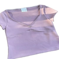 Женски летен тениска с къс ръкав с ниско рязане на плътни цветове кльощави изложени плавни върхове на пъпа