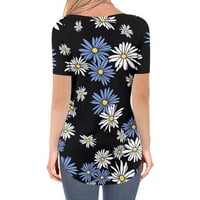Жени пролетта лято цвете отпечатано отпечатано с къс ръкав с тениска с тениска от блуза Дами ежедневно облекло