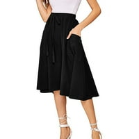 Rewenti женски лятна мода елегантен плътно цвят ежедневно плисирана нередовна пола черно 6