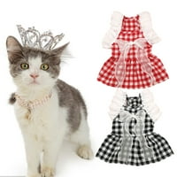 Talus кучешка рокля Очарователна дантела за шевове Ръфър ​​Ръфър ​​Кариран печат домашен любимец котешка котка Bowknot Princess рокля ежедневно носете червено xs