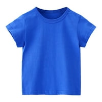 Leodye Clearance малко дете момиче момиче комфортно твърд цвят с къс ръкав памучна тениска отгоре синьо 3-4 години