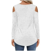 Тениски за солиден цвят v врат за жени жени с v-образно деколте с дълъг ръкав, отпечатан от раменна ръкав свободен тениска блуза пуловер върхове v Врат отпечатани горни женски върхове пуловер пуловер