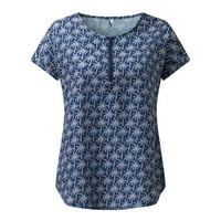 Wefuesd блузи за жени жени лято огромно количество горен тениски с къс ръкав цип цип кръг врат тениски върхове модни флорални лоси блузи салони за жени тъмно синьо l