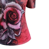 Студени върхове на рамото за жени лято секси v шия изпускайте риза с къс ръкав реколта розово цвете печат тънки блузи