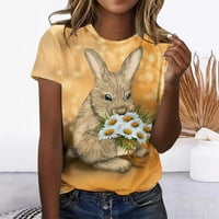Жени Великденска графична тениска, тениска на великденското зайче, небрежни ризи с къс ръкав