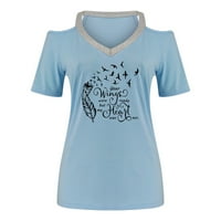 Тениски на Forestyashe за жени Лято V Врат от рамото глухарче блуза с къси ръкав Блуза Небрежни върхове