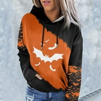 Yubatuo дамски суичър за Хелоуин Суичър Суичърс Суитчърс Дрехи тийнейджърка момиче ежедневен пуловер пуловер с джобове Хелоуин светлина и удобен оранжев L
