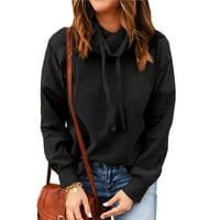 Дамски пуловер с дълъг ръкав модна костенурка блуза плътни цветови върхове