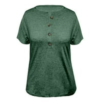Жени o шия солиден цвят бутон върхове Лято ежедневно прилепване на тениска с късо ръкав блуза