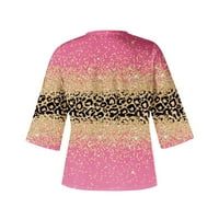 Lydiaunistar Time and Tru Women Tops Clearance Женски моден отпечатан хлабав тениска ръкави блуза v шия ежедневни върхове горещо розово
