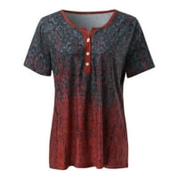 Жени лято мода топ U Neck Button Тениски с къс ръкав Небрежно разхлабени тениски Top Leisure Streetwear