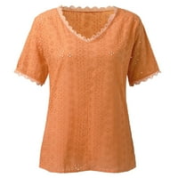 xiuh ризи за жени жени модна солидна бродерия куха v шия къси ръкави риза блуза свободна туника горна тениски за жени оранжево l