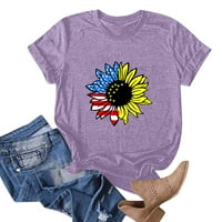 Ханас оглавява женския летен тройник, американски флаг и слънчогледи за печат, тениски, къси ръкави кръгли вратни ризи, горни лилави xxxl