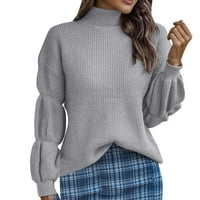 Есенни пуловери за жени Графична половина водолада с дълъг ръкав от най -висок цвят на твърд цвят ежедневен пуловер D S