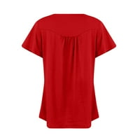 Дамски върхове на жените модни ежедневни бутон за кръгла шия с къс ръкав тениска отгоре червен xxl