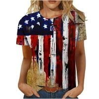 Женски върхове плюс размери ризи Разчистване на Независимостта Ден на жените небрежни секси модни модни летни тениски с тениска от печат с къси ръкави с къси ръкав