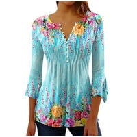 Ризи за копче за жени флорална печатна туника летни върхове облечени ежедневни звънец на звънец v Врат пролетни блузи fragarn