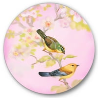 Дизайнарт 'красиви ярки птици, седящи на клон' традиционен кръг метал Арт - диск от 23