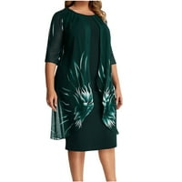 Dianli Womans плюс размер рокли с кръгла шия с дължина на лакътя флорални печат летни рокли свободни модни дантелени нос ежедневна рокля зелена xxl