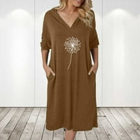 Мода Дамски ежедневни модни печатни в-врата пуловер дълъг ръкав рокля