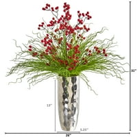 Почти естествено зрънце и трева изкуствено подреждане в Сребърна ваза