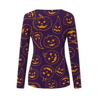 Пост малонова риза стабилно облекло с дълъг ръкав ризи за жени Хелоуин печат Графични тийнейджъри Блузи Небрежни плюс размер Основни върхове Пуловер Уайт М
